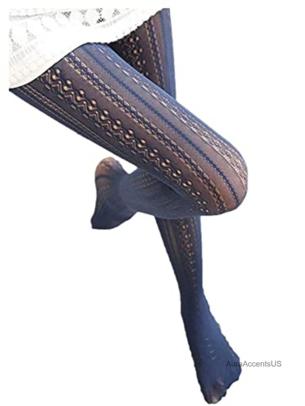 Women Fishnet Knitted Patterned Thick Warm Stockings Tights Vertical Strips